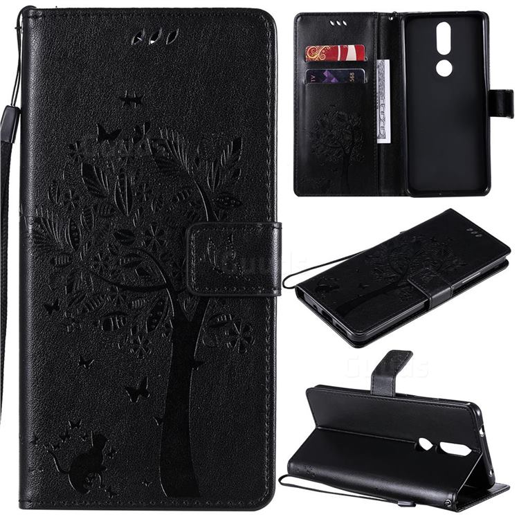 Embossing Butterfly Tree Leather Wallet Case for Nokia 2.4 - Black