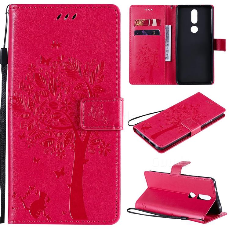 Embossing Butterfly Tree Leather Wallet Case for Nokia 2.4 - Rose