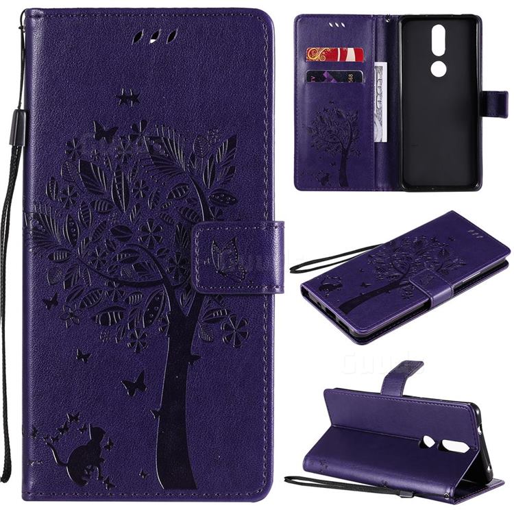 Embossing Butterfly Tree Leather Wallet Case for Nokia 2.4 - Purple