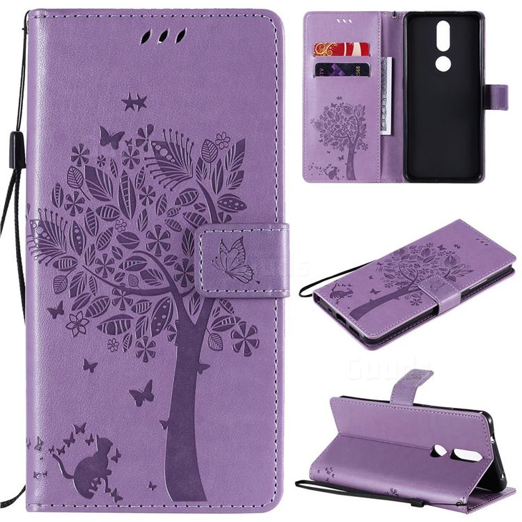 Embossing Butterfly Tree Leather Wallet Case for Nokia 2.4 - Violet