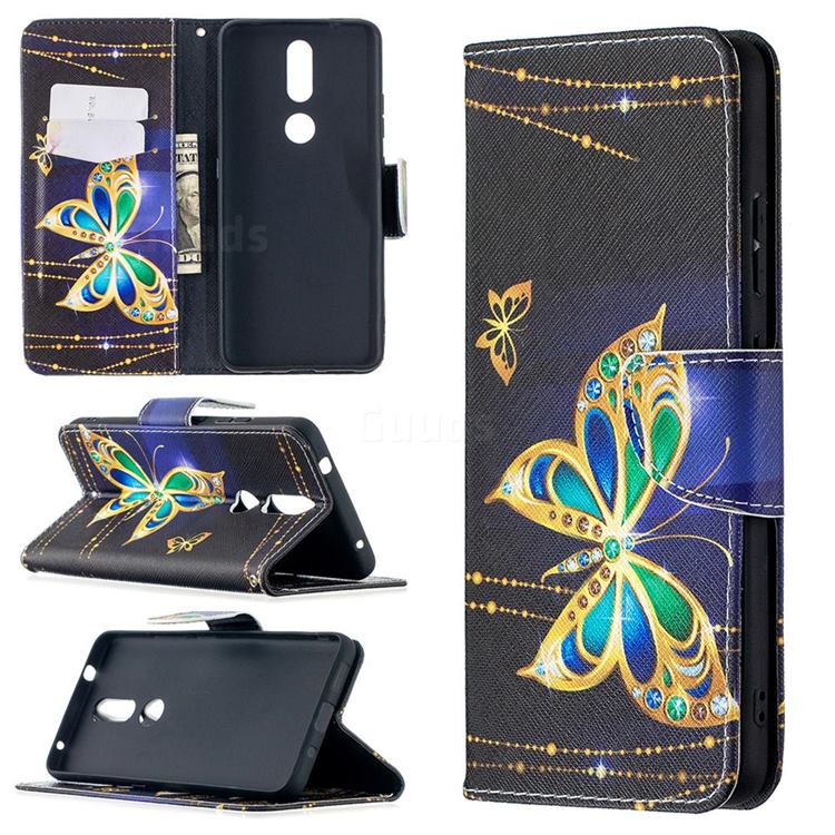 Golden Shining Butterfly Leather Wallet Case for Nokia 2.4
