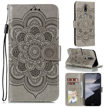 Intricate Embossing Datura Solar Leather Wallet Case for Nokia 2.4 - Gray