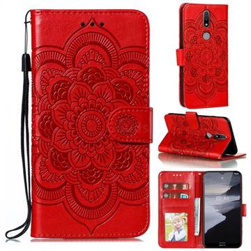 Intricate Embossing Datura Solar Leather Wallet Case for Nokia 2.4 - Red