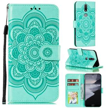 Intricate Embossing Datura Solar Leather Wallet Case for Nokia 2.4 - Green