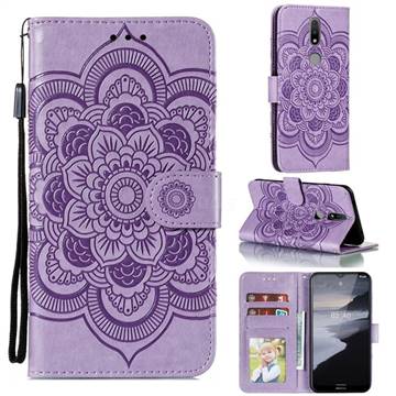 Intricate Embossing Datura Solar Leather Wallet Case for Nokia 2.4 - Purple