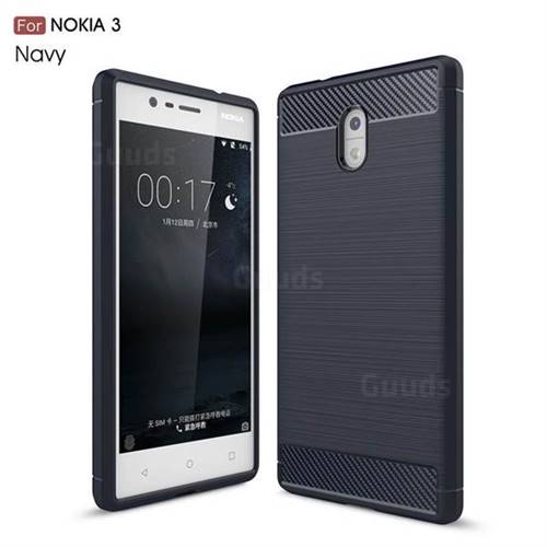 Luxury Carbon Fiber Brushed Wire Drawing Silicone TPU Back Cover for Nokia 3 Nokia3 (Navy)