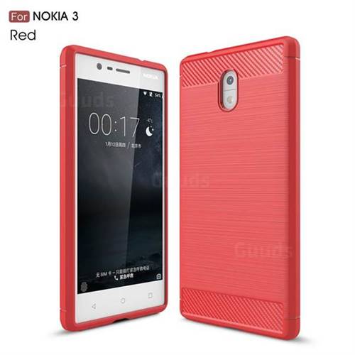 Luxury Carbon Fiber Brushed Wire Drawing Silicone TPU Back Cover for Nokia 3 Nokia3 (Red)