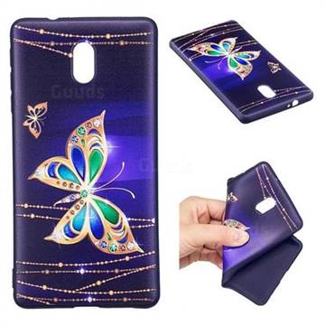 Golden Shining Butterfly 3D Embossed Relief Black Soft Back Cover for Nokia 3 Nokia3