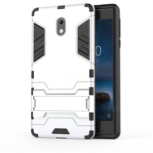 Armor Premium Tactical Grip Kickstand Shockproof Dual Layer Rugged Hard Cover for Nokia 3 Nokia3 - Silver