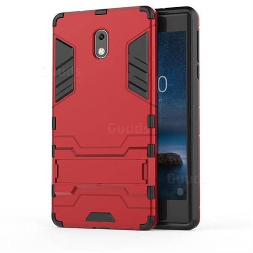 Armor Premium Tactical Grip Kickstand Shockproof Dual Layer Rugged Hard Cover for Nokia 3 Nokia3 - Wine Red