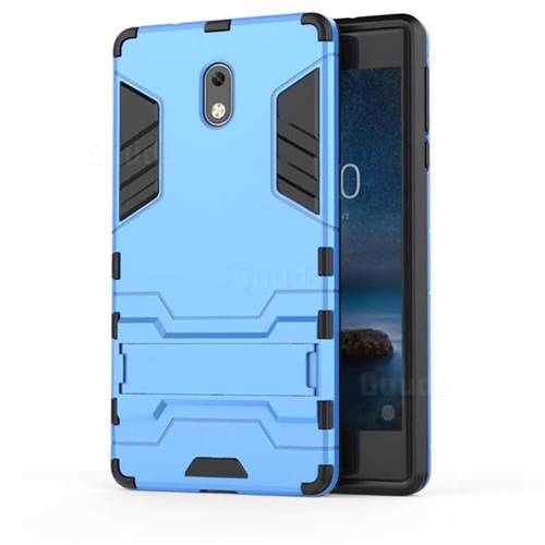 Armor Premium Tactical Grip Kickstand Shockproof Dual Layer Rugged Hard Cover for Nokia 3 Nokia3 - Light Blue