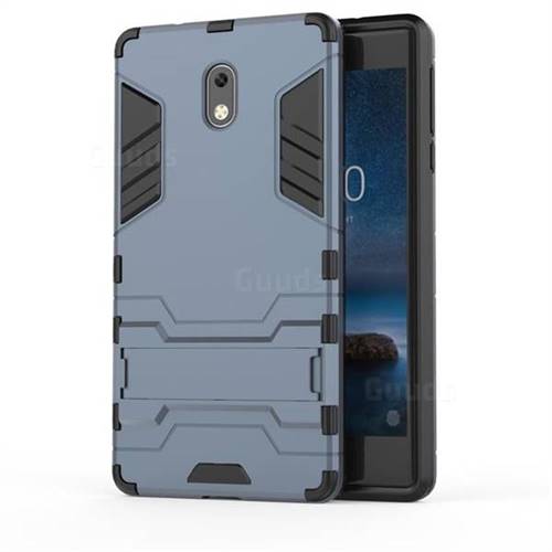 Armor Premium Tactical Grip Kickstand Shockproof Dual Layer Rugged Hard Cover for Nokia 3 Nokia3 - Navy