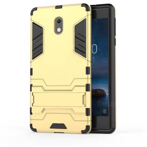 Armor Premium Tactical Grip Kickstand Shockproof Dual Layer Rugged Hard Cover for Nokia 3 Nokia3 - Golden