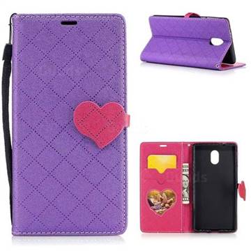 Symphony Checkered Dual Color PU Heart Leather Wallet Case for Nokia 3 Nokia3 - Purple