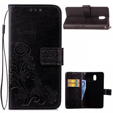 Embossing Imprint Four-Leaf Clover Leather Wallet Case for Nokia 3 Nokia3 - Black
