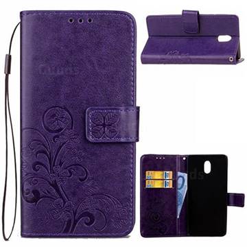 Embossing Imprint Four-Leaf Clover Leather Wallet Case for Nokia 3 Nokia3 - Purple