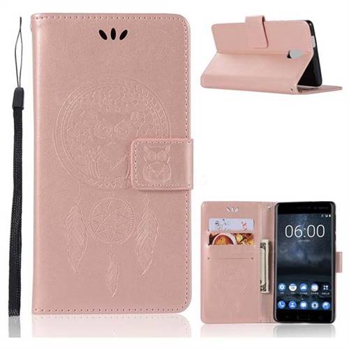 Intricate Embossing Owl Campanula Leather Wallet Case for Nokia 3 Nokia3 - Rose Gold