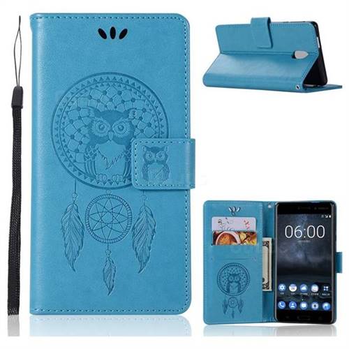 Intricate Embossing Owl Campanula Leather Wallet Case for Nokia 3 Nokia3 - Blue