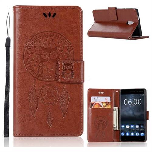 Intricate Embossing Owl Campanula Leather Wallet Case for Nokia 3 Nokia3 - Brown