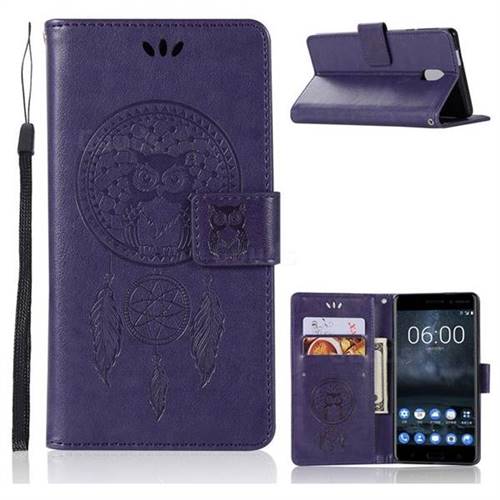 Intricate Embossing Owl Campanula Leather Wallet Case for Nokia 3 Nokia3 - Purple