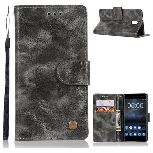 Luxury Retro Leather Wallet Case for Nokia 3 Nokia3 - Gray