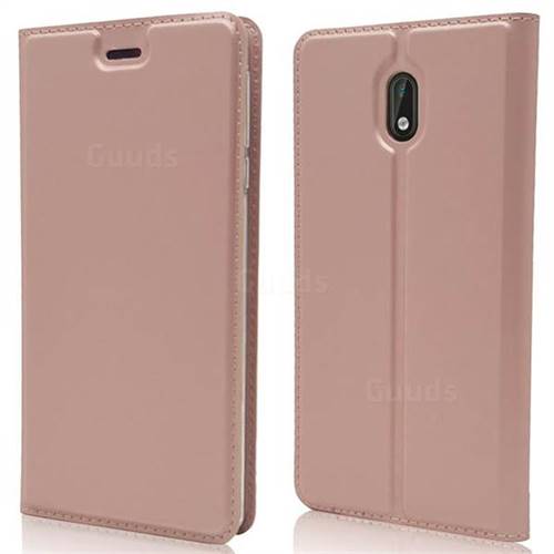 Ultra Slim Card Magnetic Automatic Suction Leather Wallet Case for Nokia 3 Nokia3 - Rose Gold