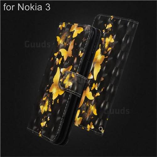 Golden Butterfly 3D Painted Leather Wallet Case for Nokia 3 Nokia3