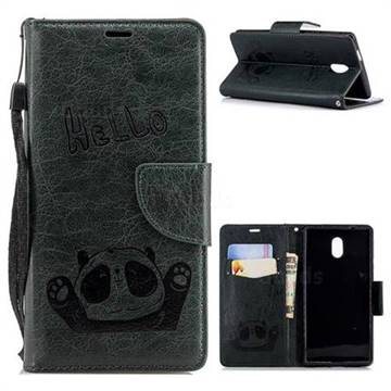 Embossing Hello Panda Leather Wallet Phone Case for Nokia 3 Nokia3 - Seagreen