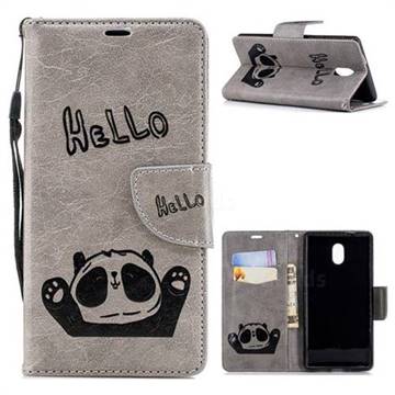 Embossing Hello Panda Leather Wallet Phone Case for Nokia 3 Nokia3 - Grey