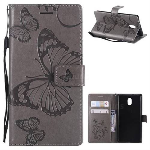Embossing 3D Butterfly Leather Wallet Case for Nokia 3 Nokia3 - Gray