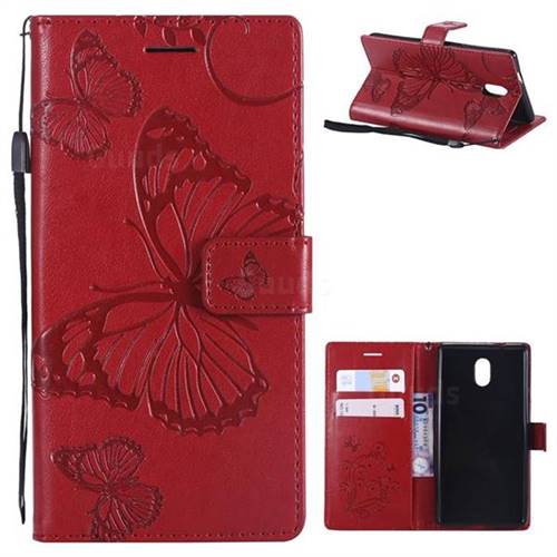 Embossing 3D Butterfly Leather Wallet Case for Nokia 3 Nokia3 - Red