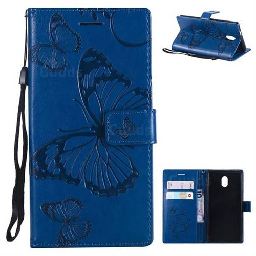 Embossing 3D Butterfly Leather Wallet Case for Nokia 3 Nokia3 - Blue