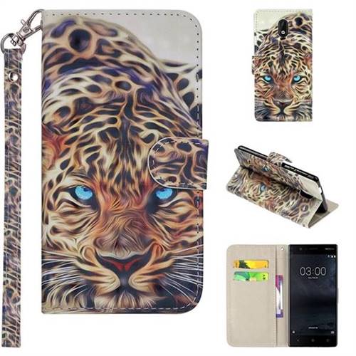 Leopard 3D Painted Leather Phone Wallet Case Cover for Nokia 3 Nokia3