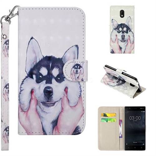 Husky Dog 3D Painted Leather Phone Wallet Case Cover for Nokia 3 Nokia3