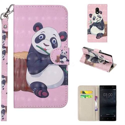 Happy Panda 3D Painted Leather Phone Wallet Case Cover for Nokia 3 Nokia3