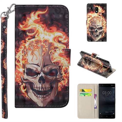 Flame Skull 3D Painted Leather Phone Wallet Case Cover for Nokia 3 Nokia3