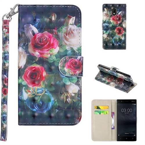 Rose Flower 3D Painted Leather Phone Wallet Case Cover for Nokia 3 Nokia3
