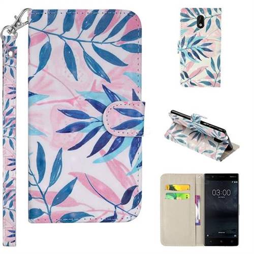 Green Leaf 3D Painted Leather Phone Wallet Case Cover for Nokia 3 Nokia3