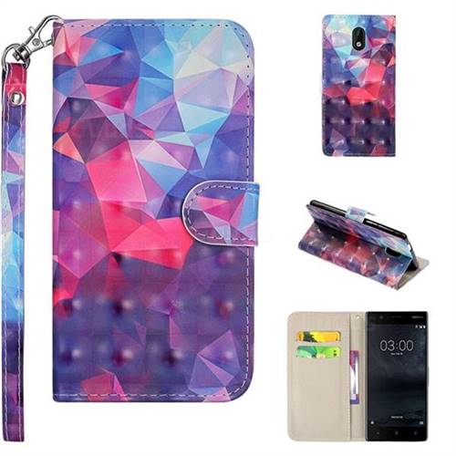 Colored Diamond 3D Painted Leather Phone Wallet Case Cover for Nokia 3 Nokia3