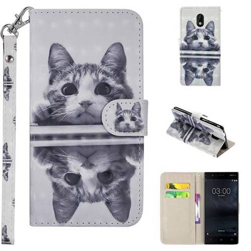 Mirror Cat 3D Painted Leather Phone Wallet Case Cover for Nokia 3 Nokia3