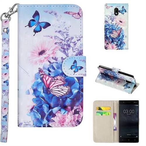 Pansy Butterfly 3D Painted Leather Phone Wallet Case Cover for Nokia 3 Nokia3