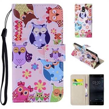 Colorful Owls PU Leather Wallet Phone Case Cover for Nokia 3 Nokia3