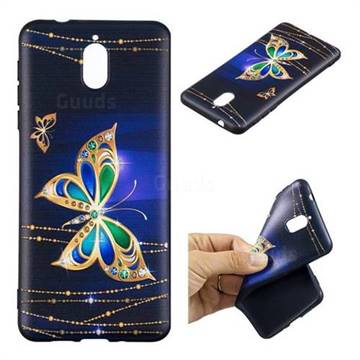 Golden Shining Butterfly 3D Embossed Relief Black Soft Back Cover for Nokia 3.1