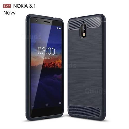 Luxury Carbon Fiber Brushed Wire Drawing Silicone TPU Back Cover for Nokia 3.1 - Navy