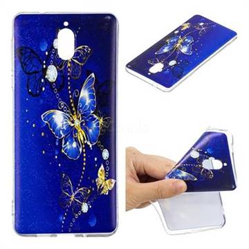 Gold and Blue Butterfly Super Clear Soft TPU Back Cover for Nokia 3.1