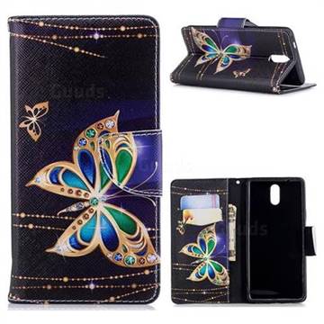 Golden Shining Butterfly Leather Wallet Case for Nokia 3.1