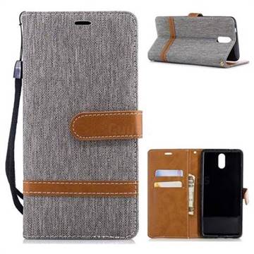 Jeans Cowboy Denim Leather Wallet Case for Nokia 3.1 - Gray