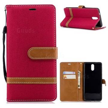 Jeans Cowboy Denim Leather Wallet Case for Nokia 3.1 - Red