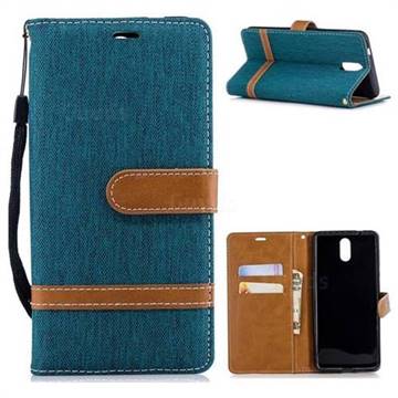 Jeans Cowboy Denim Leather Wallet Case for Nokia 3.1 - Green