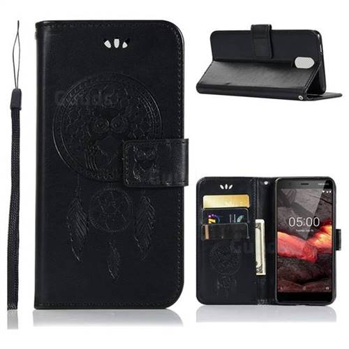 Intricate Embossing Owl Campanula Leather Wallet Case for Nokia 3.1 - Black